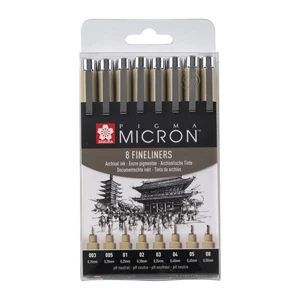 Pigma Micron Set 8 Schwarz 003 -005-01-02-03-04-05-08