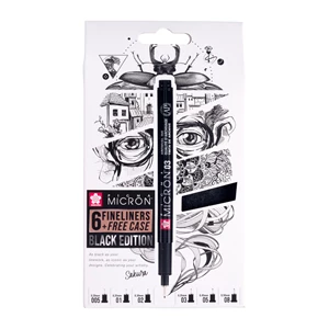 Pigma Micron Schwarz Edition Set + gratis Stiftetui | 6 Größen, schwarz