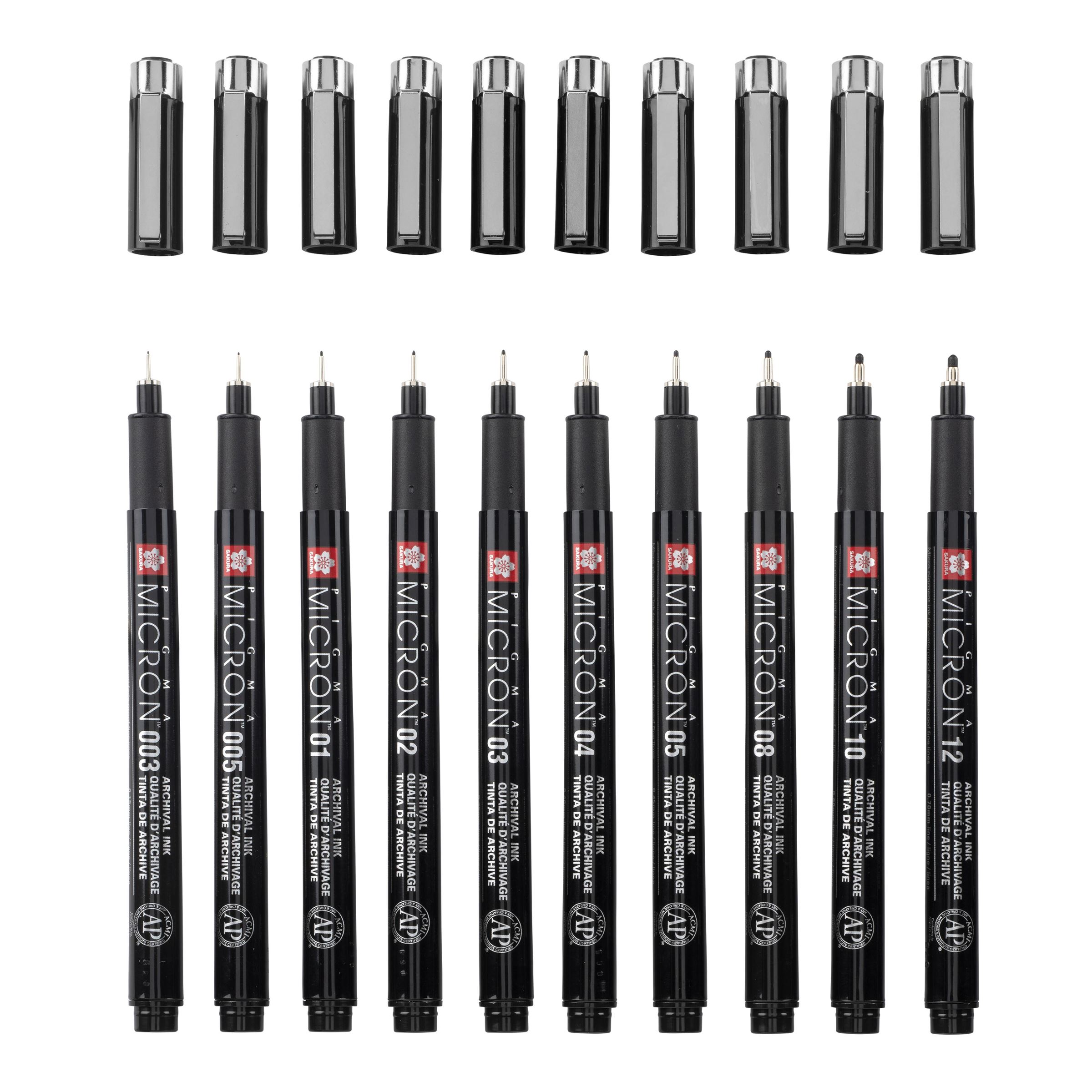 Pigma Micron Black Edition set + free pen case | 10 sizes